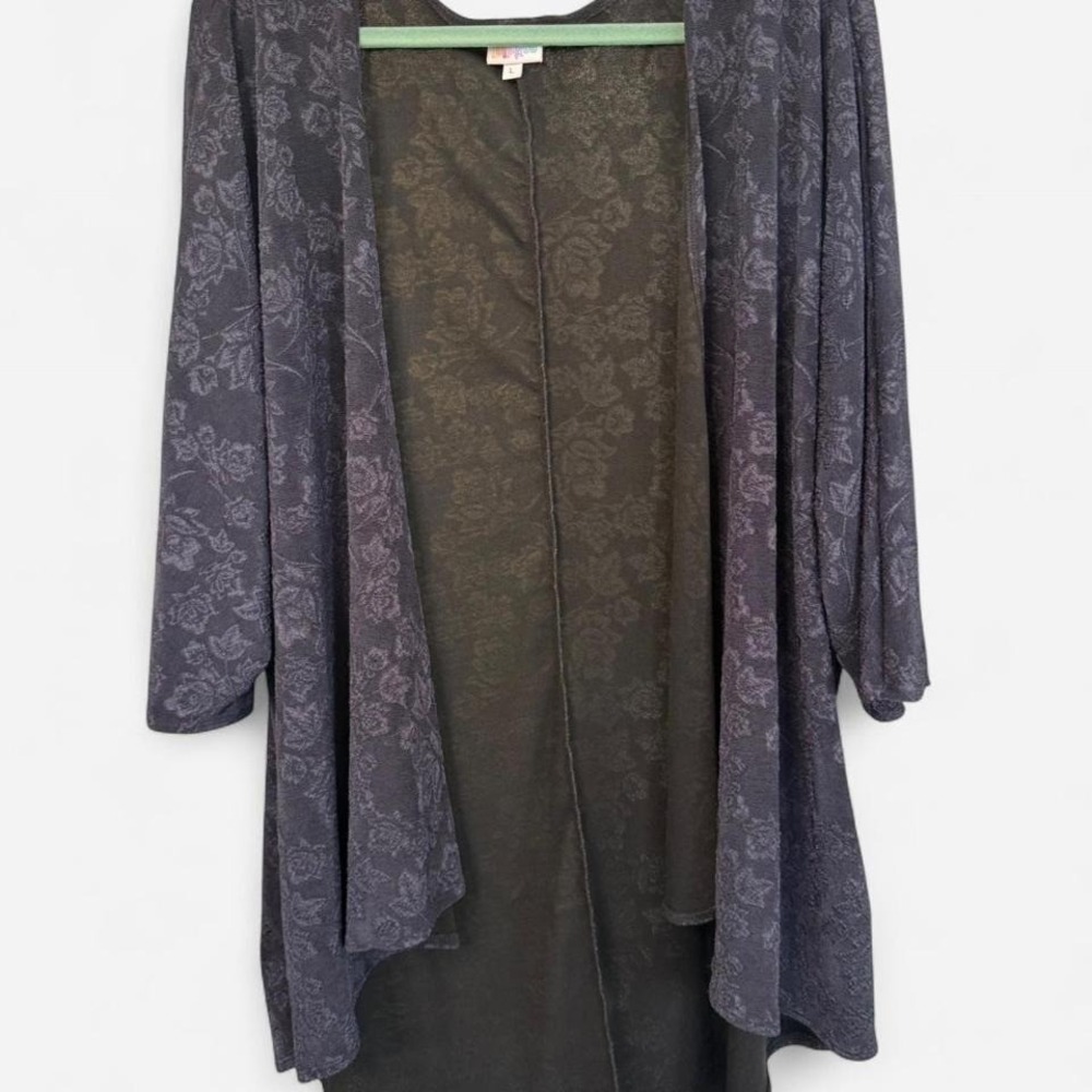 LulaRoe navy blue floral long cardigan, Size Large